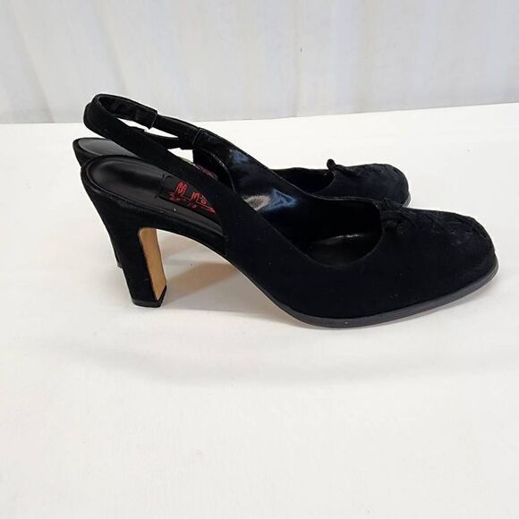 Carlos Falchi Vintage Slingback Heels Black Suede Pumps Size 7 - Picture 8 of 11